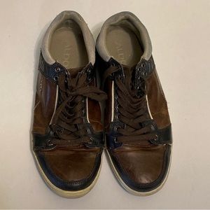 Aldo Men's Casual Leather Lace Up Sneakers Shoes Brown - Size 9.5